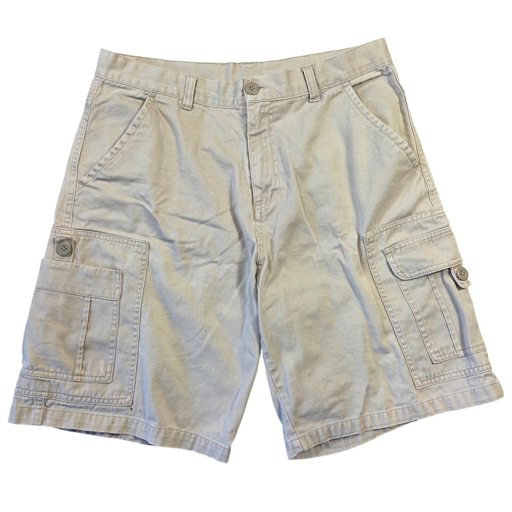 Bugle Boy Mens Vintage Khaki Cargo Shorts‎ Size 34 Tan Cotton Twill 90s Utility